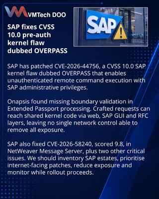 SAP fixes CVSS 10.0 kernel flaw enabling pre-auth code execution
