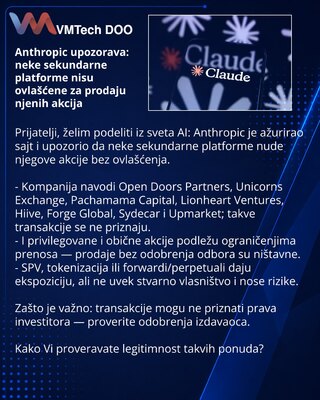 Anthropic Warns: Several Secondary Platforms Are Not Authorized to Sell Its Shares