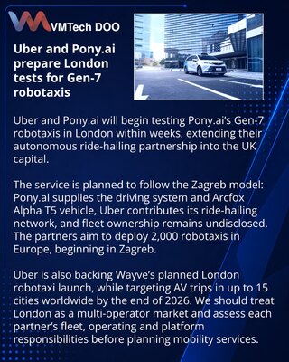 Uber и Pony.ai начнут тестировать роботакси Gen-7 в Лондоне