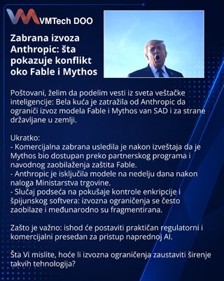 Zabrana izvoza Anthropic: šta pokazuje konflikt oko Fable i Mythos