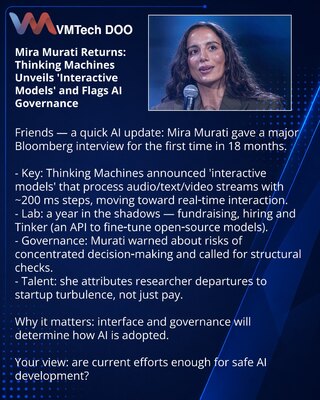 Mira Murati se vratila: Thinking Machines predstavio „interaktivne modele“ i govorila o upravljanju AI