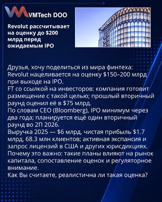 Revolut računa na vrednovanje do 200 milijardi USD pred očekivanim IPO