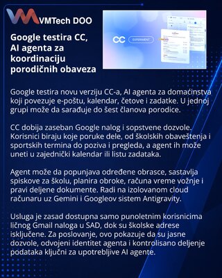 Google testira CC kao AI agenta za porodičnu organizaciju