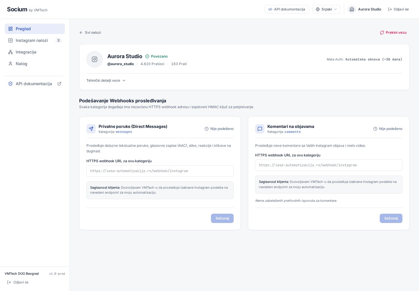 Настройки Instagram-аккаунта в кабинете Socium