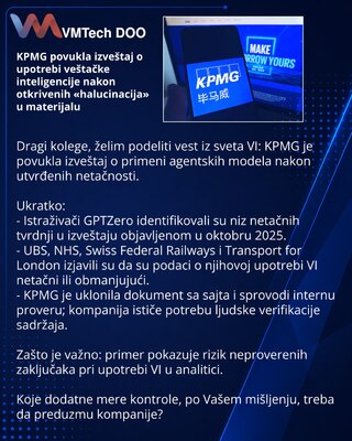 KPMG povukla izveštaj o upotrebi veštačke inteligencije nakon otkrivenih «halucinacija» u materijalu