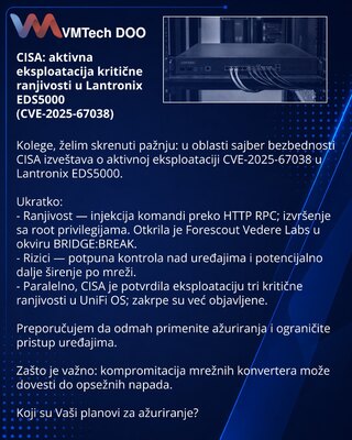 CISA: Active exploitation of critical vulnerability in Lantronix EDS5000 (CVE-2025-67038)