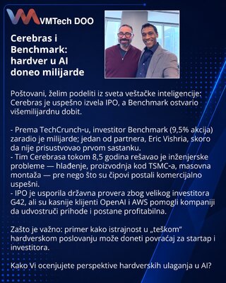 Cerebras i Benchmark: hardver u AI doneo milijarde