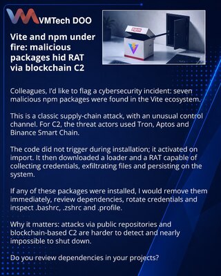 Vite i npm pod udarom: zlonamerni paketi skrivali su RAT preko blockchain-C2