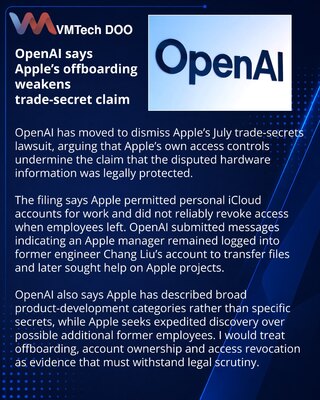OpenAI challenges Apple trade-secrets lawsuit over security practices