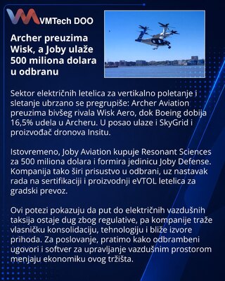 Archer preuzima Wisk, Joby širi poslovanje u odbrani