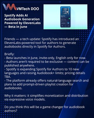 Spotify dodaje generisanje AI-audioknjiga zasnovano na ElevenLabs — beta u junu