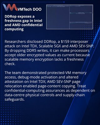 DDRop hardware attack targets Intel TDX and AMD SEV-SNP