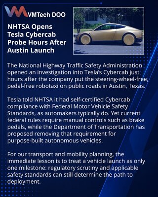 NHTSA проверит запуск Tesla Cybercab без руля и педалей
