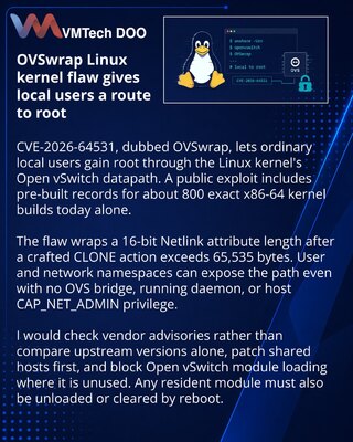 OVSwrap propust u Open vSwitch datapath-u otvara put do root naloga