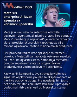 Meta širi poslovni AI na API-je, interne alate i prodaju računarskih kapaciteta
