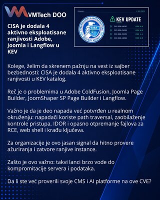 CISA добавила 4 активно эксплуатируемые уязвимости Adobe, Joomla и Langflow в KEV