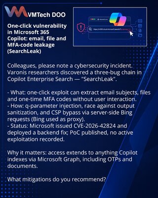 One-click vulnerability in Microsoft 365 Copilot: email, file and MFA-code leakage (SearchLeak)