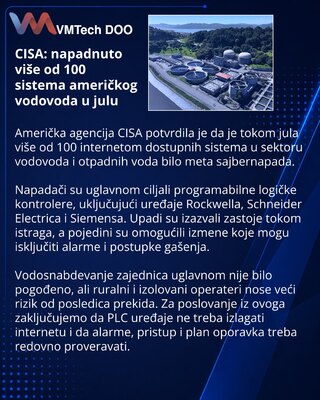 CISA potvrdila napade na više od 100 sistema američkog vodovoda