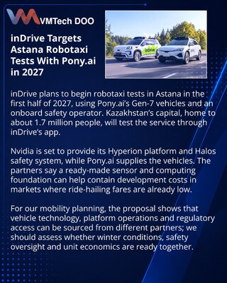 inDrive начнёт испытания роботакси Pony.ai в Астане в 2027 году