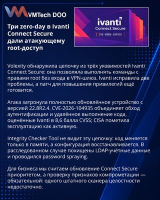Три zero-day в Ivanti Connect Secure позволили получить root-доступ