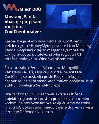 Mustang Panda pojačava CoolClient potpisanim Windows rootkitom