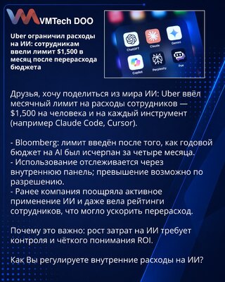 Uber ograničio troškove za veštačku inteligenciju (AI): zaposlenima uveden limit od 1.500 USD mesečno nakon prekoračenja budžeta