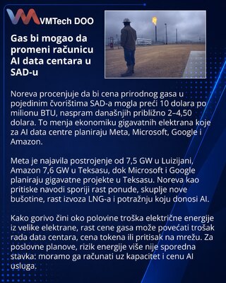 Rast cena gasa mogao bi da poremeti planove za AI data centre