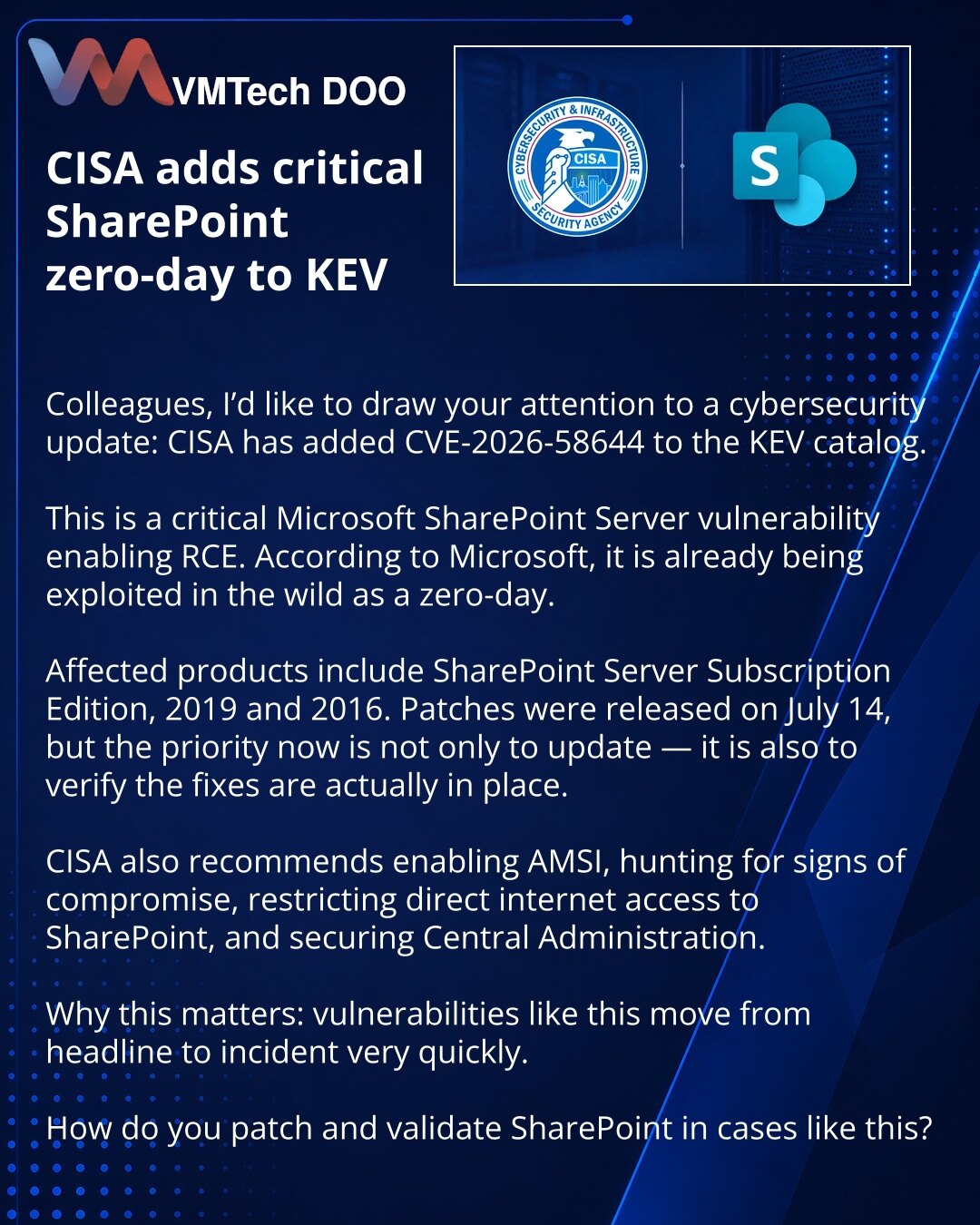 CISA je dodala kritični SharePoint zero-day u KEV: šta je važno znati