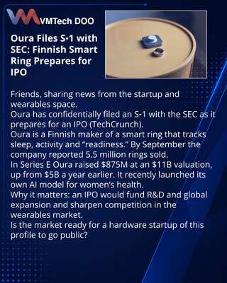 Oura podnela S‑1 u SEC: finski smart prsten se priprema za IPO