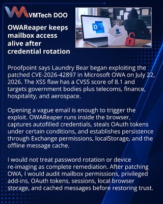 Laundry Bear uses CVE-2026-42897 to preserve access to Microsoft OWA mailboxes