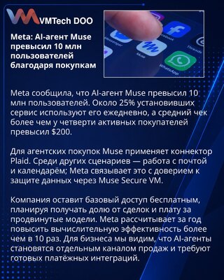 Meta сообщила о 10 млн пользователей AI-агента Muse