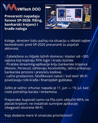 Prevaranti napadaju fanove SP‑2026: fišing, bankarski trojanci i krađe naloga