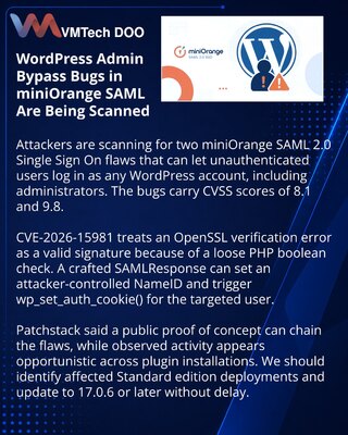 Active Scanning Targets miniOrange SAML Bugs in WordPress
