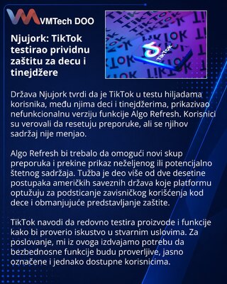 Njujork optužuje TikTok za nefunkcionalni test bezbednosne opcije