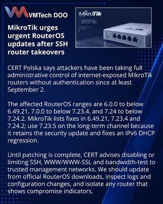 MikroTik RouterOS fixes target unauthenticated SSH takeovers