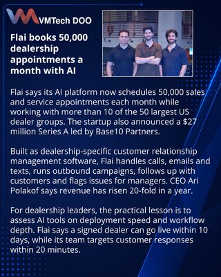 Flai raises $27 million as dealership AI schedules 50,000 monthly appointments