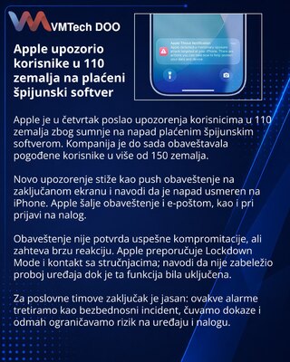 Apple upozorenja na špijunski softver sada stižu kao push poruke
