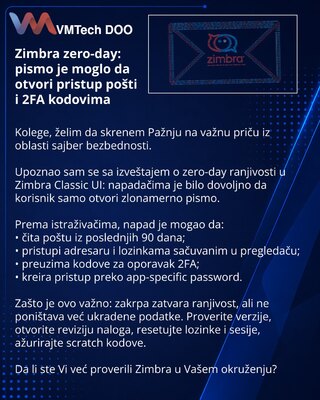 Zimbra zero-day: pismo je moglo da otvori pristup pošti i 2FA kodovima