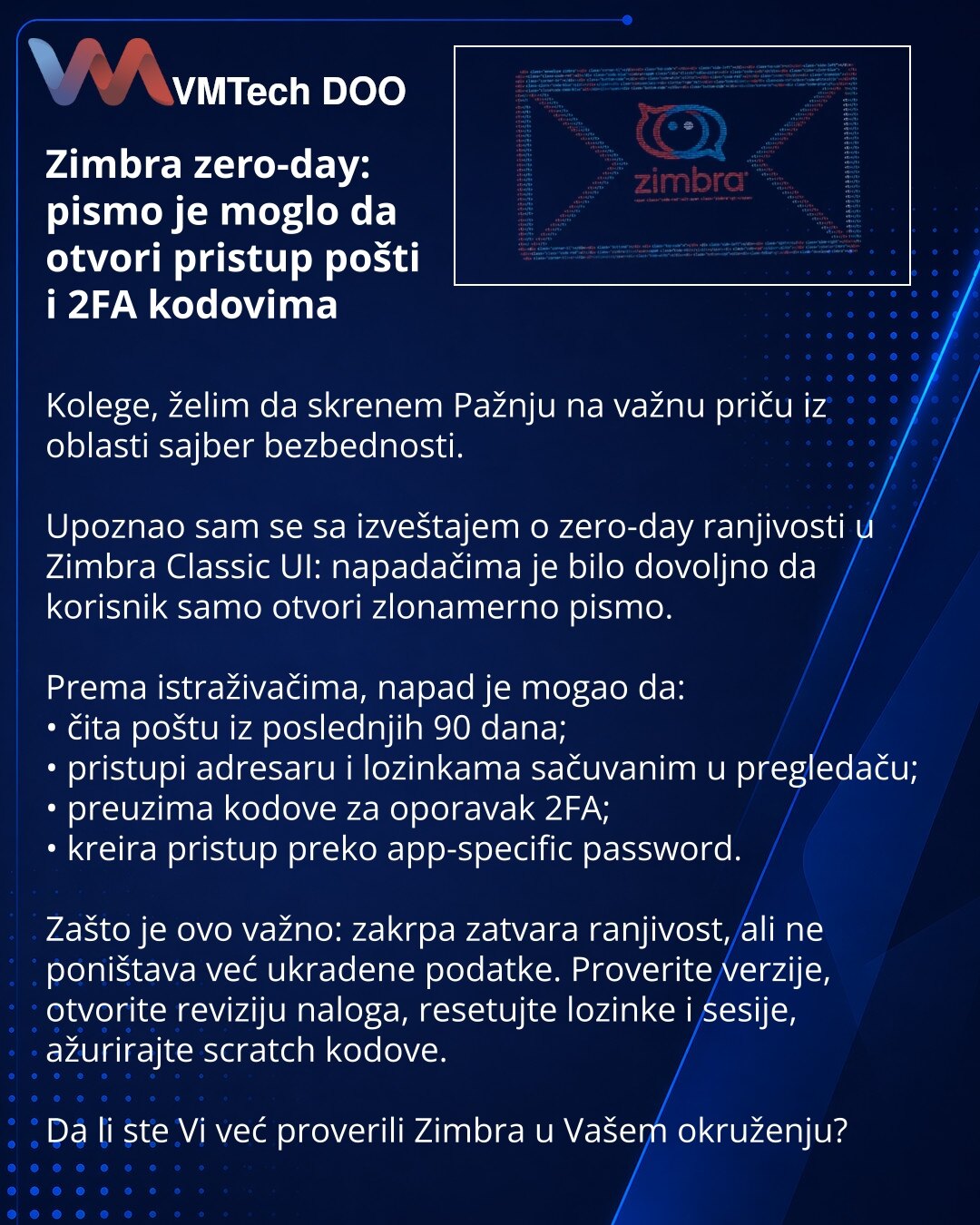 Zimbra zero-day: pismo je moglo da otvori pristup pošti i 2FA kodovima