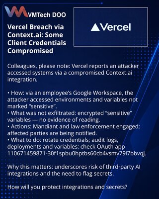Vercel Breach via Context.ai: Some Client Credentials Compromised