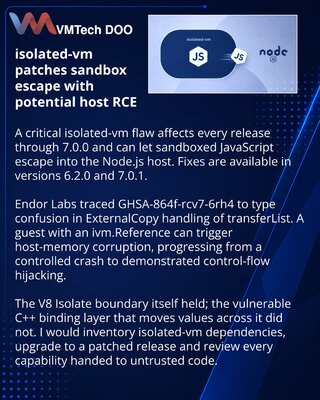 Isolated-vm zakrpe uklanjaju moguć izlazak iz Node.js sandboksa