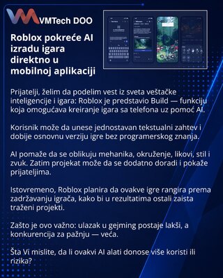 Roblox pokreće AI izradu igara direktno u mobilnoj aplikaciji