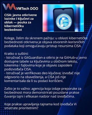 CISA: javno otkrivene lozinke i ključevi za oblak — pouka za kibernetičku bezbednost