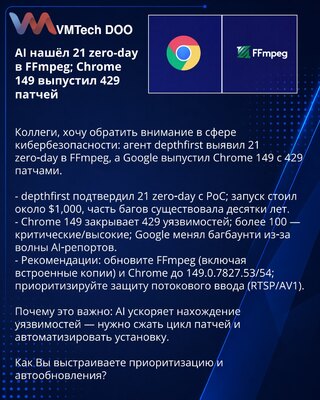 AI otkrio 21 zero-day u FFmpeg; Chrome 149 objavio 429 zakrpa