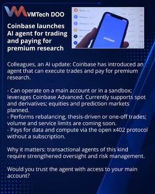 Coinbase запустила агента-ИИ для торговли и оплаты премиальных исследований