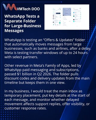 WhatsApp Tests an Offers & Updates Folder for Large-Business Messages