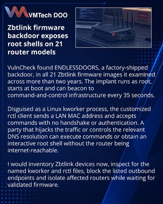 VulnCheck identifies root-shell backdoor in 21 Zbtlink router models