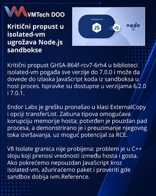 Isolated-vm zakrpe uklanjaju moguć izlazak iz Node.js sandboksa