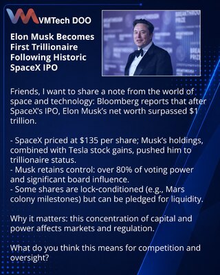 Илон Маск стал первым триллионером после исторического IPO SpaceX