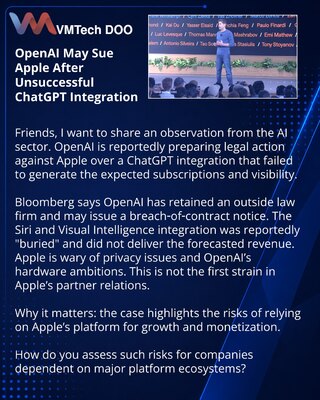 OpenAI May Sue Apple After Unsuccessful ChatGPT Integration